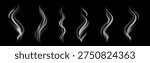 Soft flowing vapor and smoke lines rising like aroma from coffee, tea or BBQ. Realistic steam food effect for hot cuisine, cooking scenes, mug or kettle illustrations.