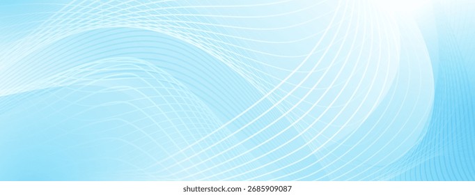 Soft, flowing white lines on a light blue gradient, creating a dynamic wave pattern, an abstract background.