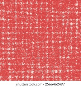 Soft and fluffy blanket or bedspread, in red and white, with flecks, with broken and crossed stripes. Mottled fibrous textile material. Abstract vector seamless.