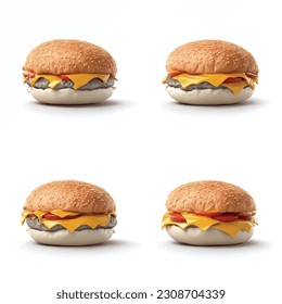 Weicher, flauschiger Burger auf isoliertem weißem Hintergrund, 3D-Vektorgrafik mit Sauce und ganzen Erdbeeren
