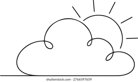 Soft Fluffy Cloud Partially Hiding the Sun Sky Line Art