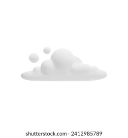 Soft fluffy cloud or vapor icon shape, rendered realistic vector illustration isolated on white background. Curly single cloud or bubbles of white smoke or foam.