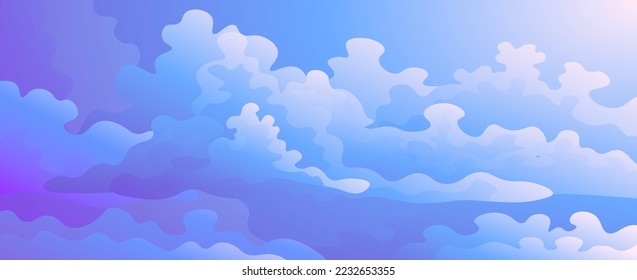 Unas nubes esponjosas y suaves sobre el cielo azul en un formato panorámico horizontal.