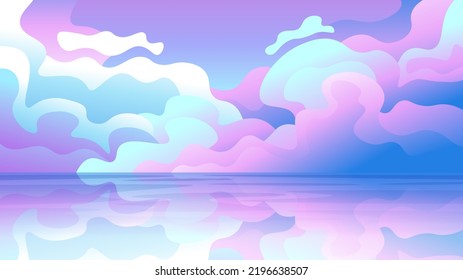Unas nubes suaves y onduladas, onduladas y onduladas, sobre un fondo azul del cielo sobre la superficie del agua.