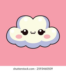 Soft and fluffy kawaii cloud with rosy cheeks and a smile. Great for weather-themed designs, kids' prints, and baby decor.