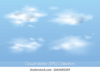 Soft e Fluffy realista Cloud set, Vetor isolado (EPS) Ilustrações no fundo transparente