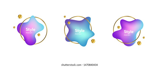 Soft fluid shapes with text sample. Dynamical colored forms. Gradient banners with flowing liquid shapes. Template for design of webinar, commercial or presentation. Vector illustration