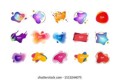 Soft fluid shapes with text sample. Dynamical colored forms. Gradient banners with flowing liquid shapes. Template for design of webinar, commercial or presentation. Vector illustration