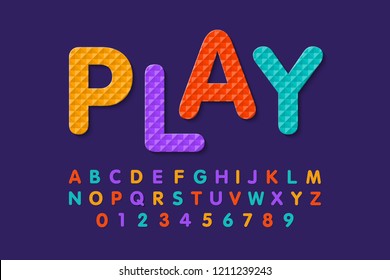 Soft foam puzzle font, alphabet letters and numbers vector illustration