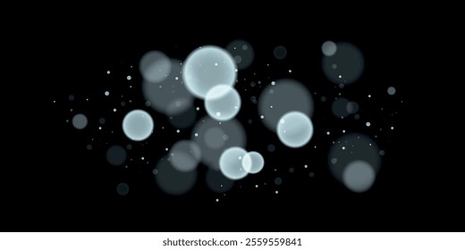 Soft focus light blue bokeh lights. Glittering sparkles and shining circles for festive themes