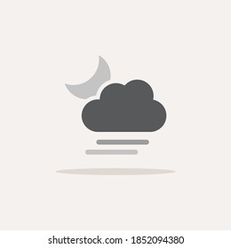 Soft fog, cloud and moon. Color icon with shadow. Weather vector illustration
