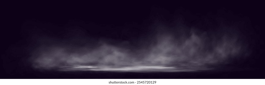 Niebla suave o humo que se eleva sobre un fondo oscuro con luz suave en la base, creando una atmósfera de misterio y profundidad. Perfecto para escenas de fantasía y horror.