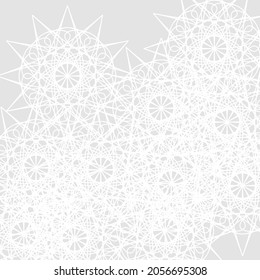 Soft Frost Calm Mandala Light Luxury Winter Chaotic Design Pic. Ornamental Stars Print Folk Complicated Satanic Monochrome Sharp Ornament. Cold Grey Mystery Lace Pastel Silver White Ice Background.