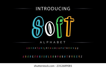 Soft Funky colorful cartoon font type. Vector alphabet