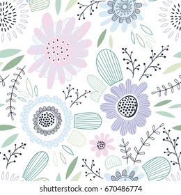 Soft and gentle pastel colored seamless vector floral pattern