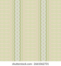 Padrão suave pastel geométrico sem emenda em tons verdes e rosa, ideal para papéis de parede, design de tecido e decoração sutil inspirada em vintage. Palavras-chave: sem emenda, padrão, pastel, geométrico, vintage
