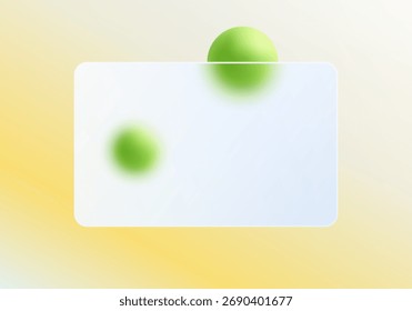 Fundo de morfismo de vidro macio com esferas verdes e gradiente de luz para eco, negócios ou design web minimalista.
