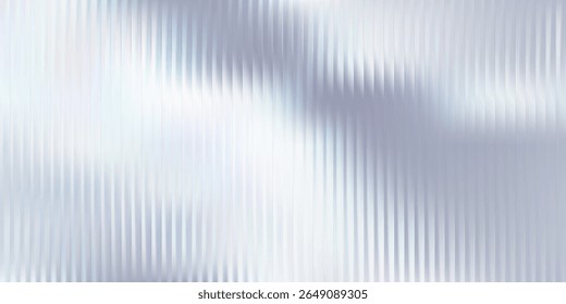 Soft glass ripple gradient in icy pale blue and lavender hues. Delicate reeded texture with frosted distortion effect and minimal vertical blur. Glass texture, vector illustration
