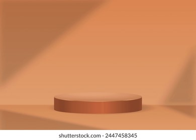 Soft glow on orange cylindrical podium. Cylinder stand for your presentrtion. 