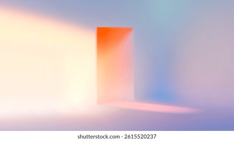 soft glow portal with warm light and pastel shadows.