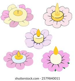 A soft, glowing candle embraced by gentle pastel petals.
