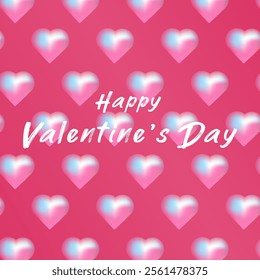 A Soft glowing heart banner vector design for the central focus, with pastel gradients of pink, blue, and white. with text Happy Valentine Day. A solid pink backdrop complements