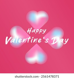 Soft glowing heart is the central focus, with pastel gradients of pink, blue, and white. with text Happy Valentine Day. A solid pink backdrop complements