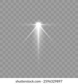 Soft glowing light burst with radiant beams, white star flare effect, transparent background, realistic bright lens sparkle, subtle illumination, elegant shimmer glow, digital lighting overlay