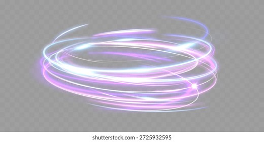 Ondas de luz suaves formam anéis suaves e linhas fluentes em um fundo escuro. Trilhas luminosas suaves criam uma iluminação atmosférica abstrata para fundos modernos e sobreposições.