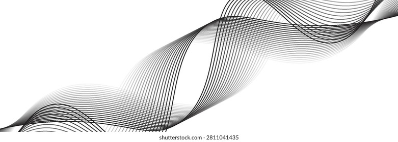 Soft glowing lines in monochrome wave flow against dark backdrop