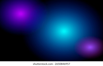 Orbes lumineuses douces avec dégradés radiaux sur fond noir. Abstrait de texture numérique avec des transitions lumineuses. 