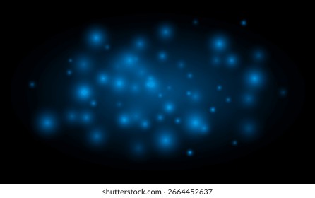 Weich leuchtende Partikel, die auf dunklem Hintergrund verstreut sind, erzeugen einen atmosphärischen Lichteffekt. Perfekt für Overlays, Dekoration und digitale visuelle Effekte.
