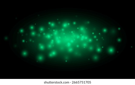 Weich leuchtende Teilchen, die auf einem dunklen Feld verstreut sind und einen atmosphärischen Lichteffekt für Overlays, Dekorationen, Hintergründe und visuelle Effekte erzeugen.