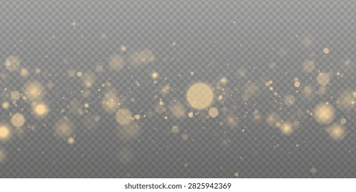 Soft glowing warm yellow bokeh lights scattered horizontally on transparent background