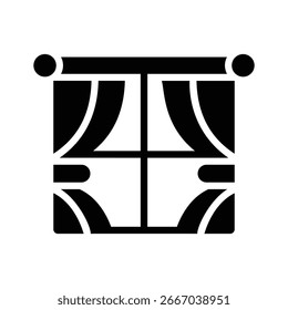 Un icono de glifo suave de cortinas de ventana que fluyen