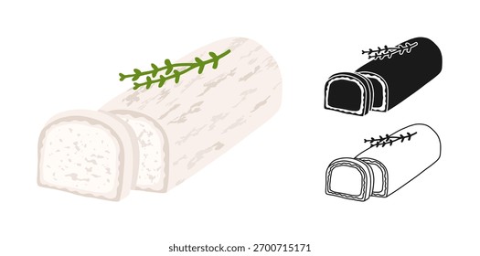 Queijo de Cabra Mole simples conjunto de símbolos estilizados. Ilustração suja de comida francesa ou italiana. Um pedaço de queijo ícone de doodle linear. Design desenhado à mão de desenhos animados granulados divertidos de vetor para projetos de alimentos ou laticínios