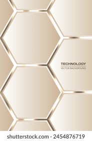 Soft gold 3d hexagonal technology vertical vector abstract background. Vector illustration