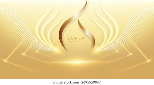 El suave fondo dorado crea una atmósfera cálida y lujosa, resaltada por una gotita de agua de pan de oro en el centro, rodeada de curvas claras y Elementos brillantes.