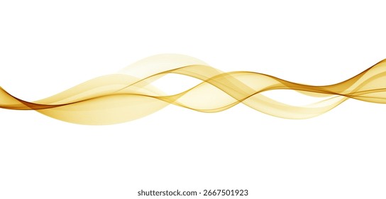 Fundo de onda transparente de gradiente de ouro suave. Fluxo colorido linhas de fumaça onduladas isoladas sobre fundo branco. Ilustração vetorial