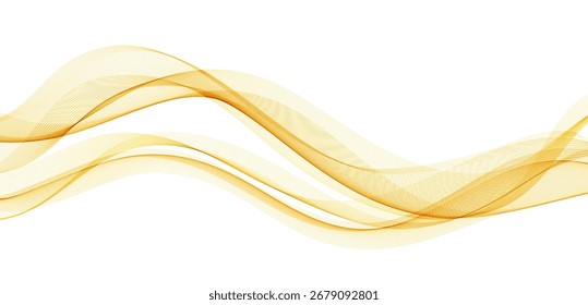 Fondo de onda transparente degradado de oro suave. Líneas onduladas fluidas coloridas de Smoke aisladas sobre fondo blanco. Ilustración vectorial