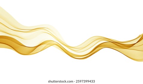 Soft Gold Smoke Gradient Transparent Wave Background. Colorful Flowing Wavy Lines isolated on white background.