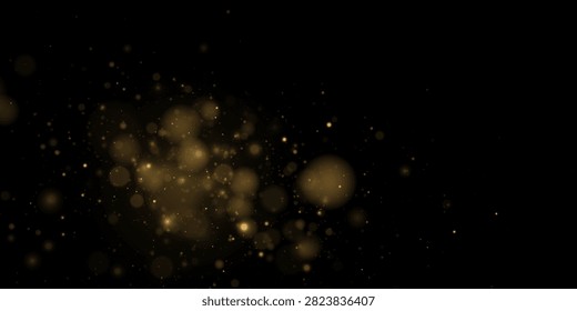 Soft golden bokeh lights scattered in a dark background creating a warm, dreamy atmosphere on transparent background