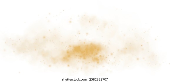 A soft golden dust cloud with glowing sparks, giving a magical and dreamy atmosphere on a white background.