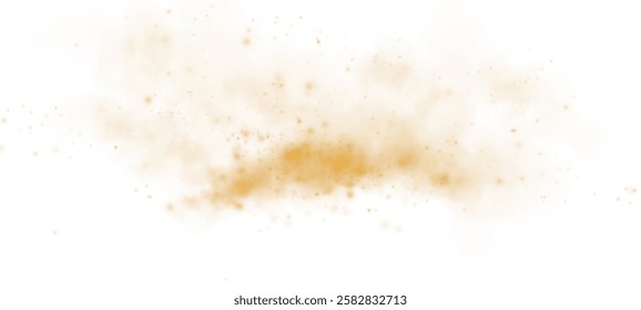 A soft golden dust cloud with glowing sparks, giving a magical and dreamy atmosphere on a white background.