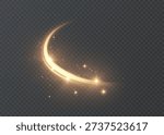 A soft, golden, glowing arc with a bright shine and sparkle on a dark background. An elegant, glowing curve for highlighting, creating magical accents, energetic effects and overlays.
