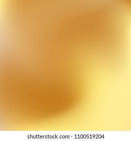 Soft golden gradient. Blurred abstract background. Gold gradient blurry blend. Holographic illustration. Smooth texture. Beautiful natural light vector. Holographic soft golden mesh. Light design.