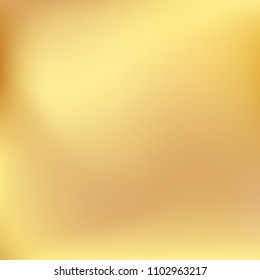 Soft golden gradient. Blurred abstract background. Gold gradient blurry blend. Holographic illustration. Smooth texture. Beautiful natural light vector. Holographic soft golden mesh. Light design.