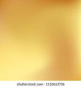 Soft golden gradient. Blurred abstract background. Gold gradient blurry blend. Holographic illustration. Smooth texture. Beautiful natural light vector. Holographic soft golden mesh. Light design.