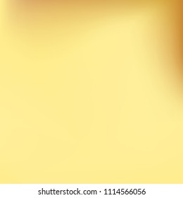 Soft golden gradient. Blurred abstract background. Gold gradient blurry blend. Holographic illustration. Smooth texture. Beautiful natural light vector. Holographic soft golden mesh. Light design.
