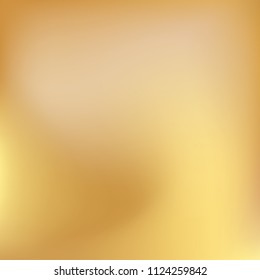 Soft golden gradient. Blurred abstract background. Gold gradient blurry blend. Holographic illustration. Smooth texture. Beautiful natural light vector. Holographic soft golden mesh. Light design.